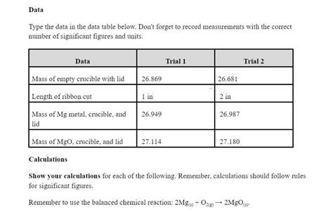 50 points! Please help! 1. Magnesium is the limiting reactant in this experiment. Calculate the ...