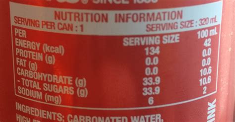 Coca Cola Nutrition Label