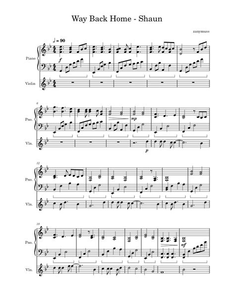 Way Back Home - Shaun Sheet music for Piano, Violin (Solo) | Musescore.com