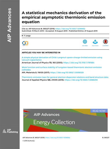 (PDF) A statistical mechanics derivation of the empirical asymptotic thermionic emission equation