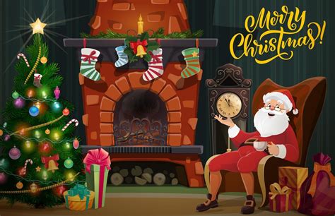 Christmas fireplace, Xmas tree, gifts and Santa 16540135 Vector Art at Vecteezy