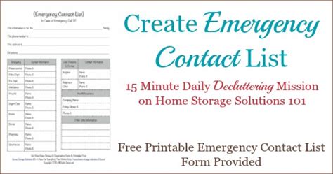 Free Printable Emergency Contact List Form