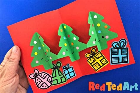 How to Make a 3D Christmas Card Pop Up DIY - Red Ted Art