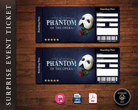 Printable PHANTOM of the OPERA Broadway Surprise Ticket. | Etsy