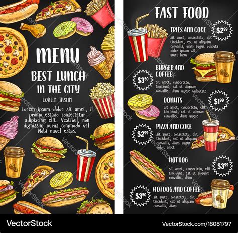 Fast food restaurant menu banner on chalkboard Vector Image