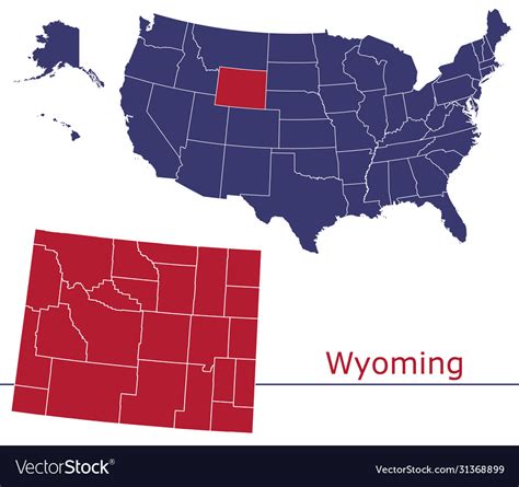 Wyoming map counties with usa map Royalty Free Vector Image