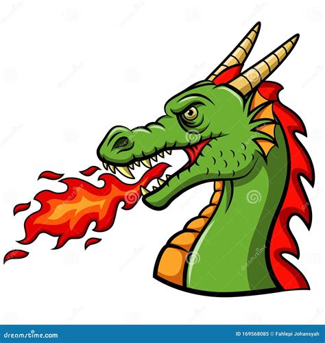 Cartoon Head Dragon Blowing Fire Stock Vector - Illustration of ...