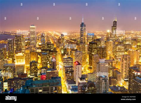 Aerial view of downtown towers at the night Stock Photo - Alamy