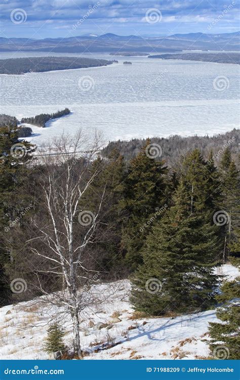 Mooselookmeguntic Lake Covered in Winter Ice, Rangeley, Maine. Stock Image - Image of water ...