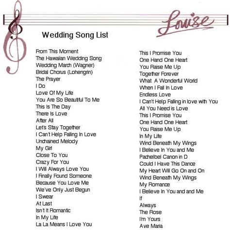 the wedding song list is shown here