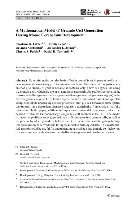 (PDF) A Mathematical Model of Granule Cell Generation During Mouse Cerebellum Development ...