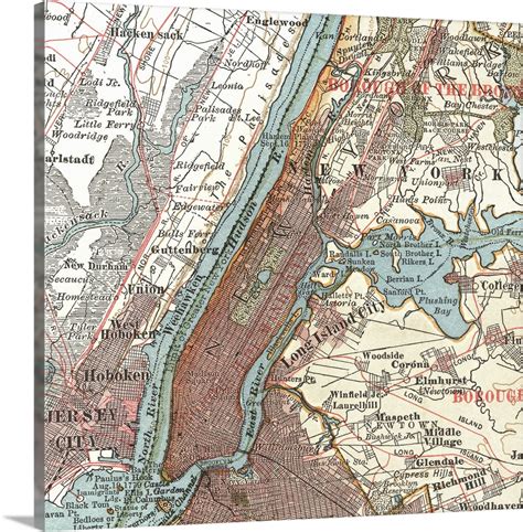 Hudson River and New York - Vintage Map Wall Art, Canvas Prints, Framed Prints, Wall Peels ...