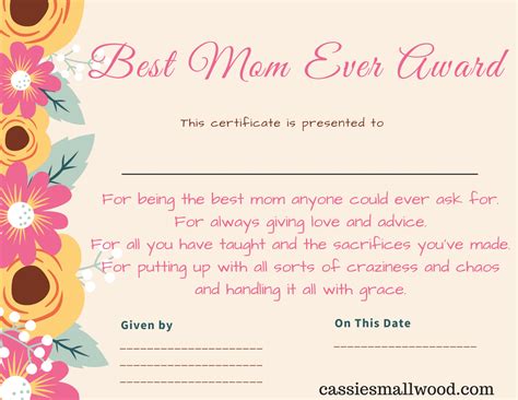 Free Printable Mother's Day Certificate - Best Mom Ever