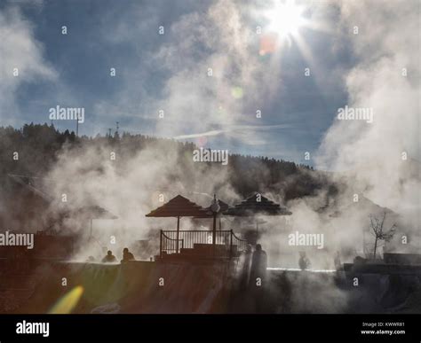 Pagosa Springs, Colorado - The Springs hot springs resort in winter on ...