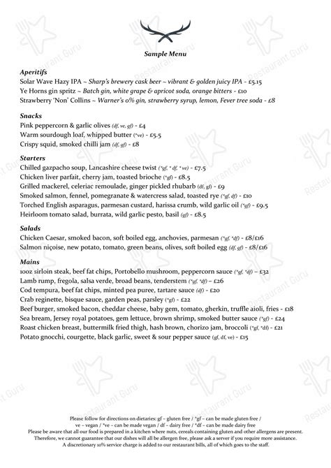 Menu at Ye Horns Inn pub & bar, Goosnargh