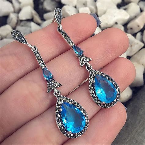 Aliexpress.com : Buy 1 Pair Blue Water Drop Earrings Crystal Vintage ...