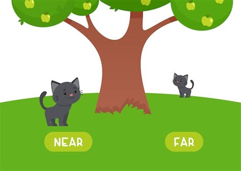 Free Vector | Kitten is near and far. illustration of opposites near and far.