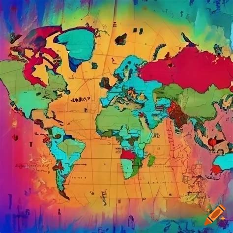 Colorful science fiction style political world map on Craiyon