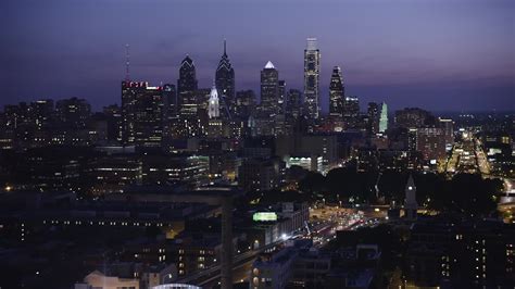 5K stock footage aerial video of Downtown Philadelphia skyline, Pennsylvania, Night Aerial Stock ...