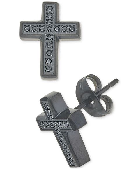 Men's Diamond Cross Earrings (1/10 ct. t.w.) in Black Ion-Plated Stainless Steel - Black ...