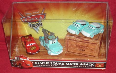 Buy Disney Pixar Cars Toon Rescue Squad Mater 4 Pack with Burnt Lightning McQueen, Dr Mater ...