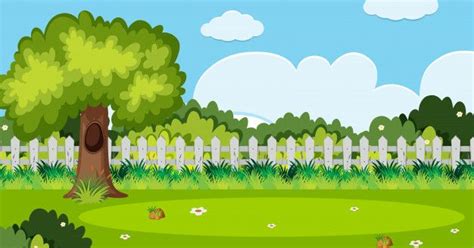 Premium Vector | Background scene with tree and white fence in garden ...