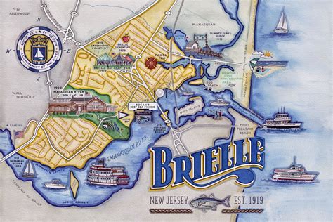 Brielle, NJ Centennial Map | Watercolor map, Illustrated map, Map