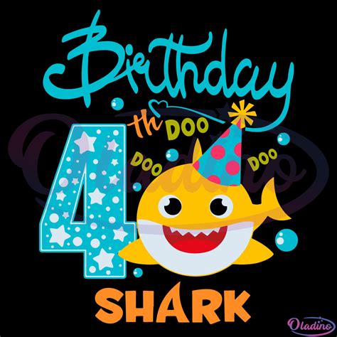 Happy Birthday 4 Years Old Baby Shark SVG Digital File - Oladino