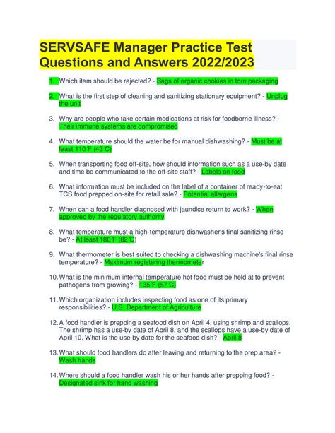 SERVSAFE Manager Practice Test Questions and Answers 2022/2023 | Test ...