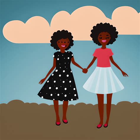 African American Sisters Holding Hands with Clouds · Creative Fabrica