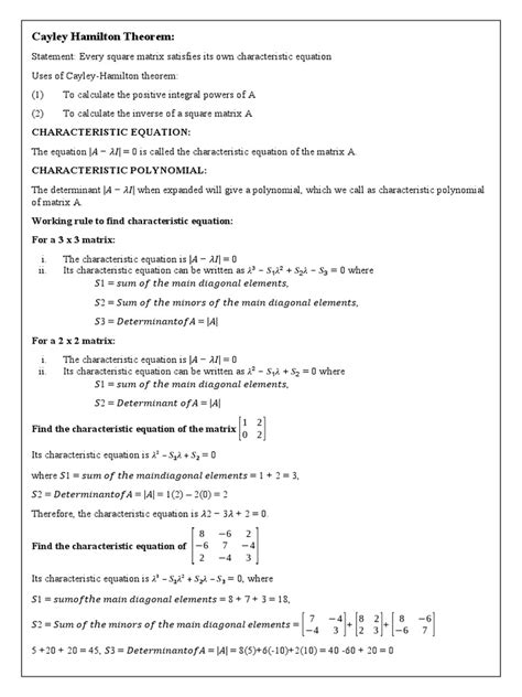 Calyley Hamilton Theoram. Eigen Notes | PDF | Eigenvalues And Eigenvectors | Algorithms