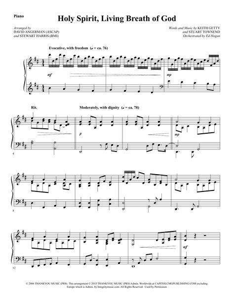 Holy Spirit, Living Breath of God - Piano by David Angerman Sheet Music for Choir Instrumental ...