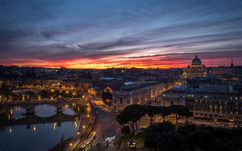 Rome Vatican City Night Sunset Panorama Houses Buildings Reflection ...