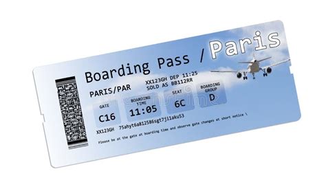 Airline Boarding Pass Tickets To Paris Isolated on White Stock Image ...