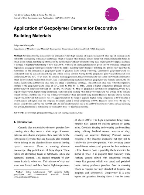 (PDF) Application of Geopolymer Cement for Decorative Building Materials