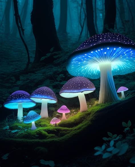 Premium AI Image | Beautiful Bioluminescent Mushrooms with the power to ...