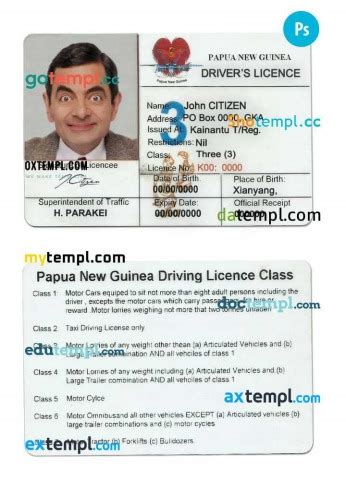 Papua New Guinea driving license template in PSD format