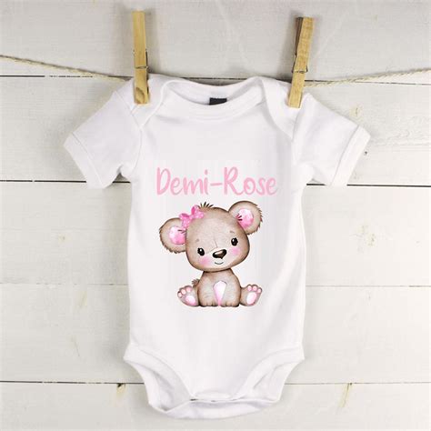 Personalised Baby Girl Teddy Short Sleeve Baby Vest