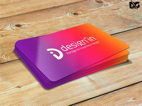 colorful business card mockup on wood background