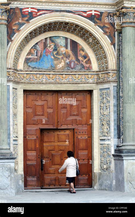 Italy, Aosta Valley, Aosta, Cathedral, Detail Facade Stock Photo - Alamy