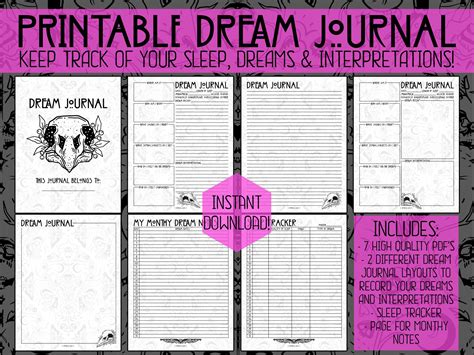 Printable Dream Journal Dream Diary Dream Tracker Digital Journal Sleep Tracker Instant Download ...