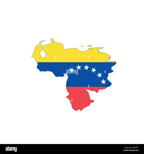 Venezuela - national flag in a shape of country map silhouette with thin black outline. Simple ...