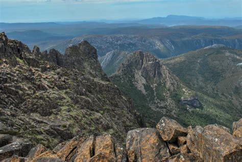 Behind Cradle Mountain as seen from summit • Pegs on the Line