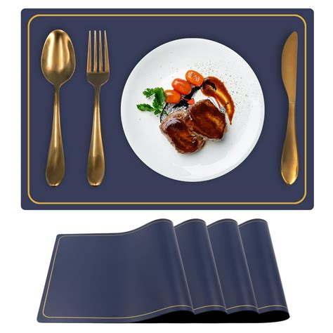 Placemat PU Table Mats, Set of 4, Heat Resistant, Easy to Clean, Waterproof, Washable Placemats ...