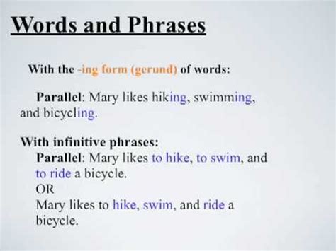 This video shows various examples of parallel structure. It gives examples of sentences ...