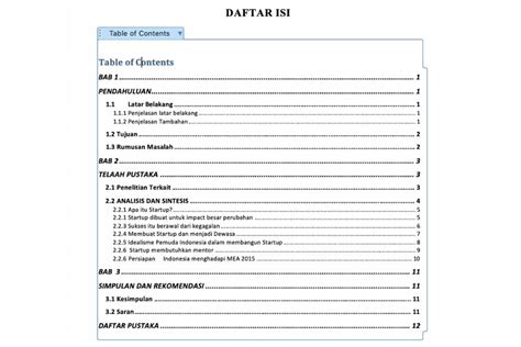 Contoh Penulisan Daftar Isi Makalah Yang Benar