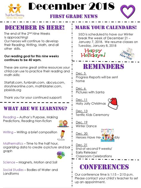 December 2018 Reminders Conferences December is here! First Grade News - ppt download