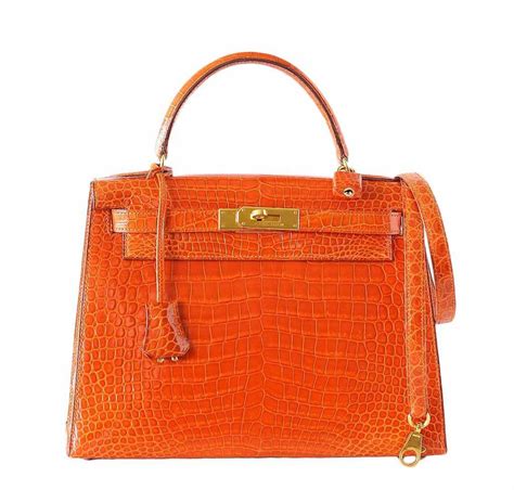 Hermès Kelly 32 Orange Crocodile Bag | Baghunter