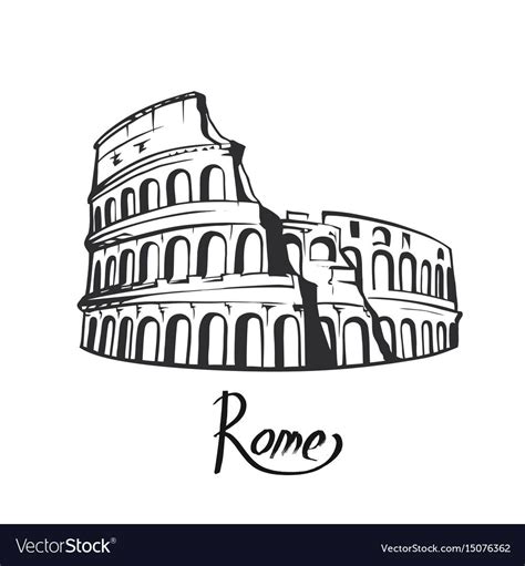 Rome Colosseum sign. Italian famous landmark Coliseum. Travel Italy label. Rome architectural ...