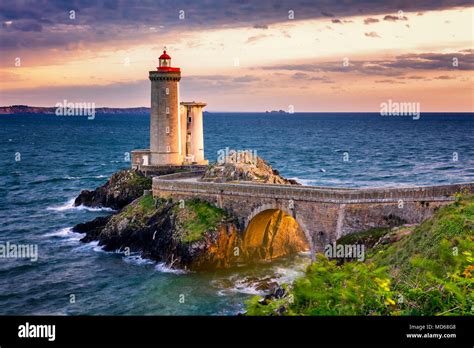 View of the lighthouse Phare du Petit Minou in Plouzane, Brittany ...